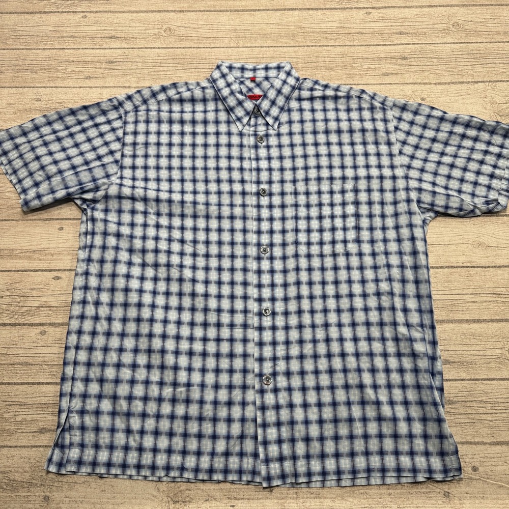 Signum Shirt Men's Large Blue Gingham Button Down Classic Short Sleeve Preppy